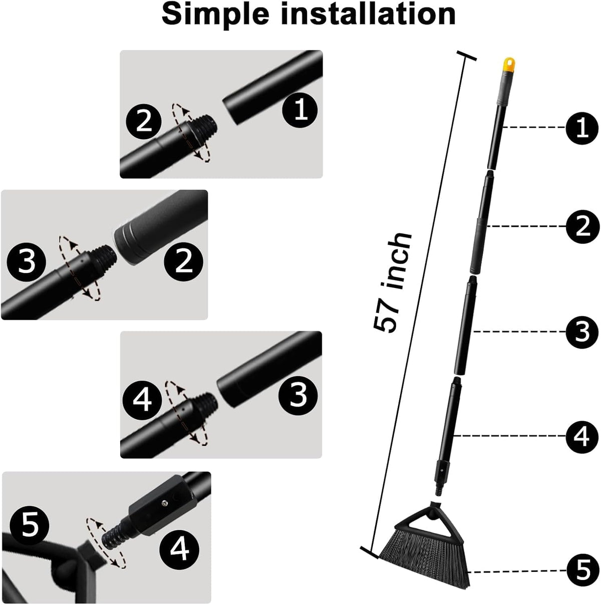 4PCS Heavy Duty Angle Broom, Long Pole Brooms for Indoor, Outdoor Sweeping, Kitchen to Courtyard