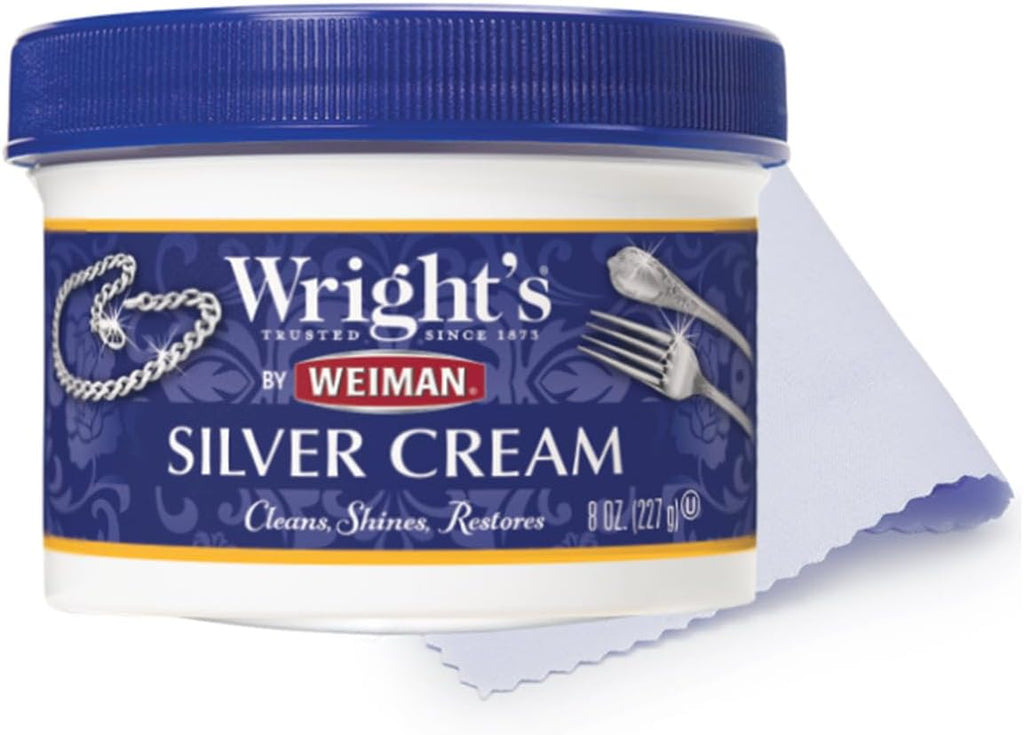 Wright's by Weiman Silver Cleaner and Polish Cream with Polishing Cloth, Ammonia-Free, Gently Clean