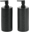 Matte Black Resin 2 Piece Shampoo and Body Wash Dispenser Set, Luxurious Refillable Pump Bottles