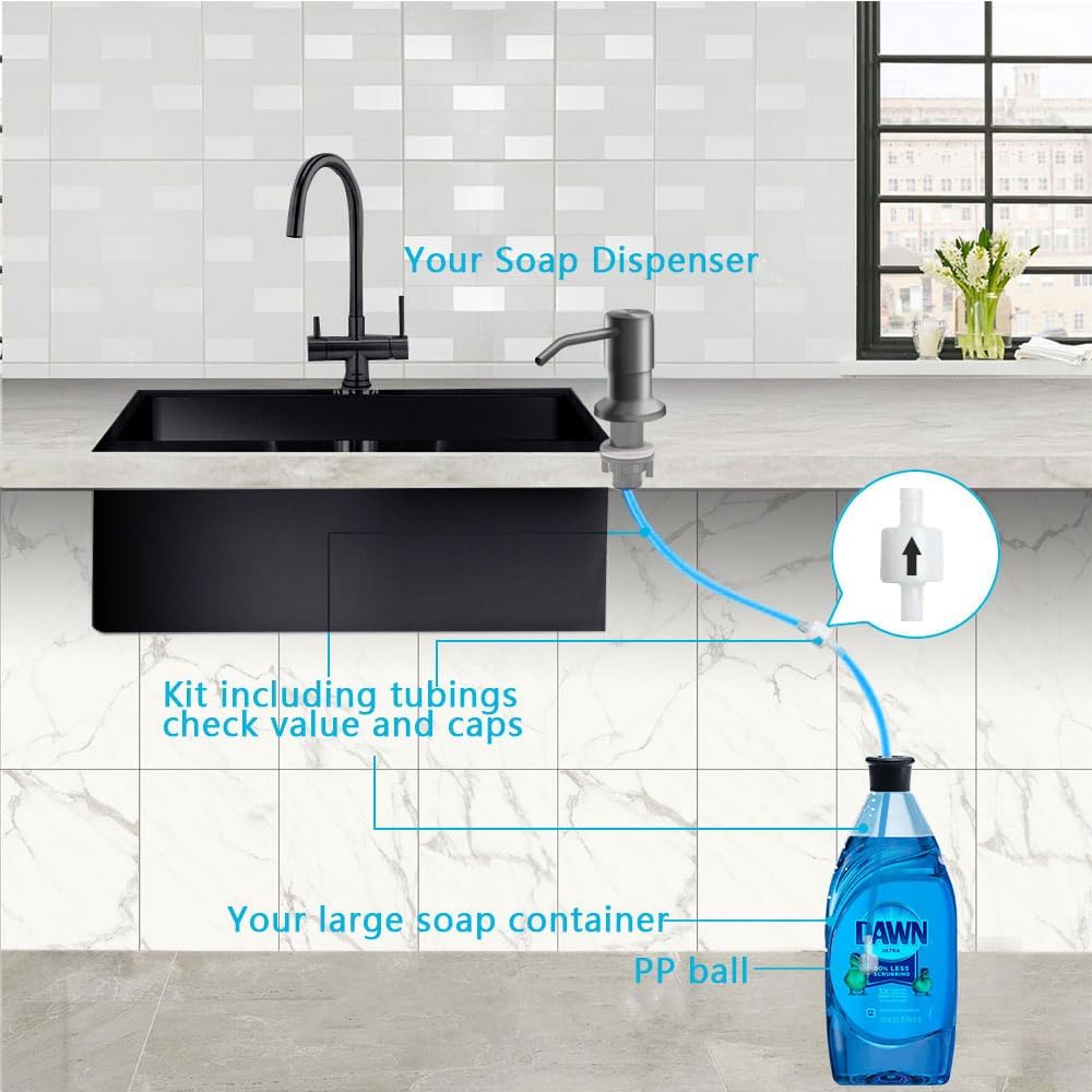 Soap Dispenser for Kitchen Sink, in Sink Soap Dispenser Pump, 47" Silicone Extension Tube Connect