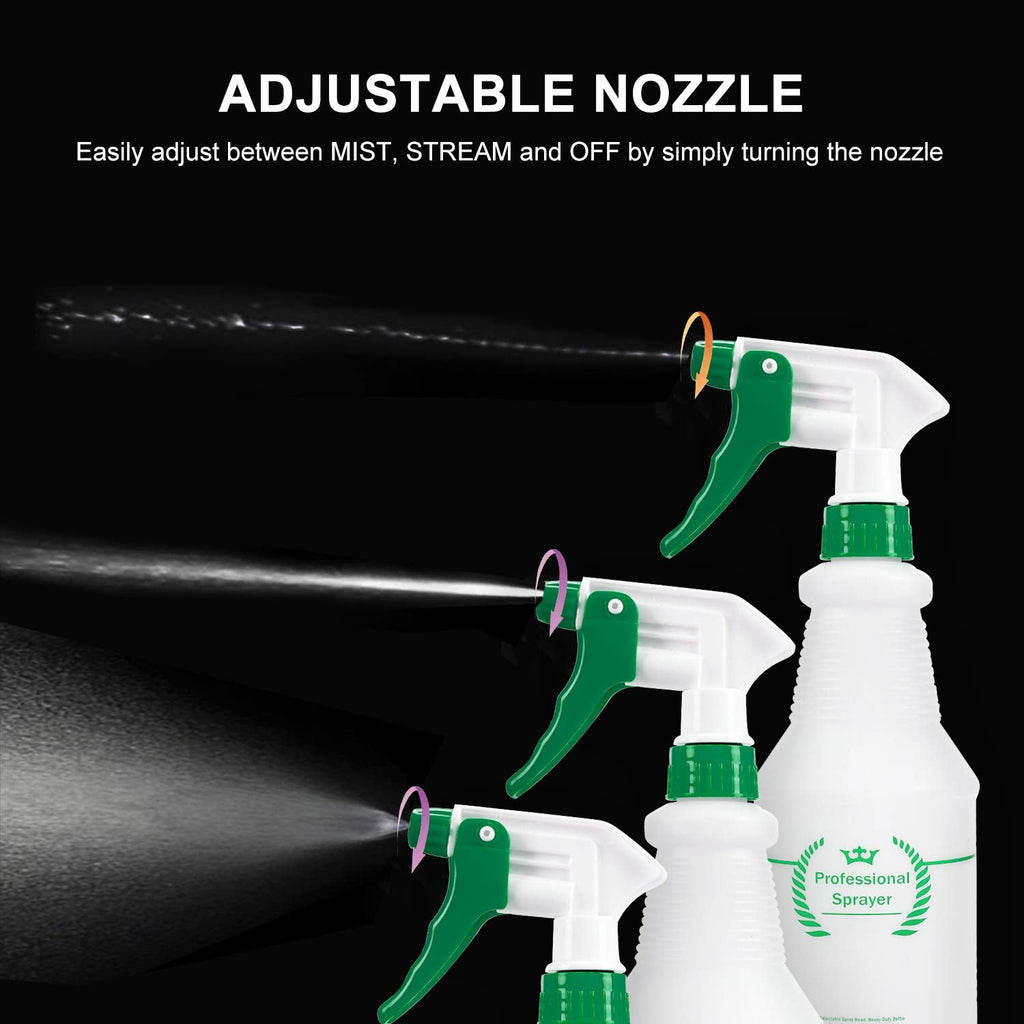 Plastic Spray Bottle 2 Pack, 32 Oz, All-Purpose Heavy Duty Spraying Bottles Leak Proof Mist Empty