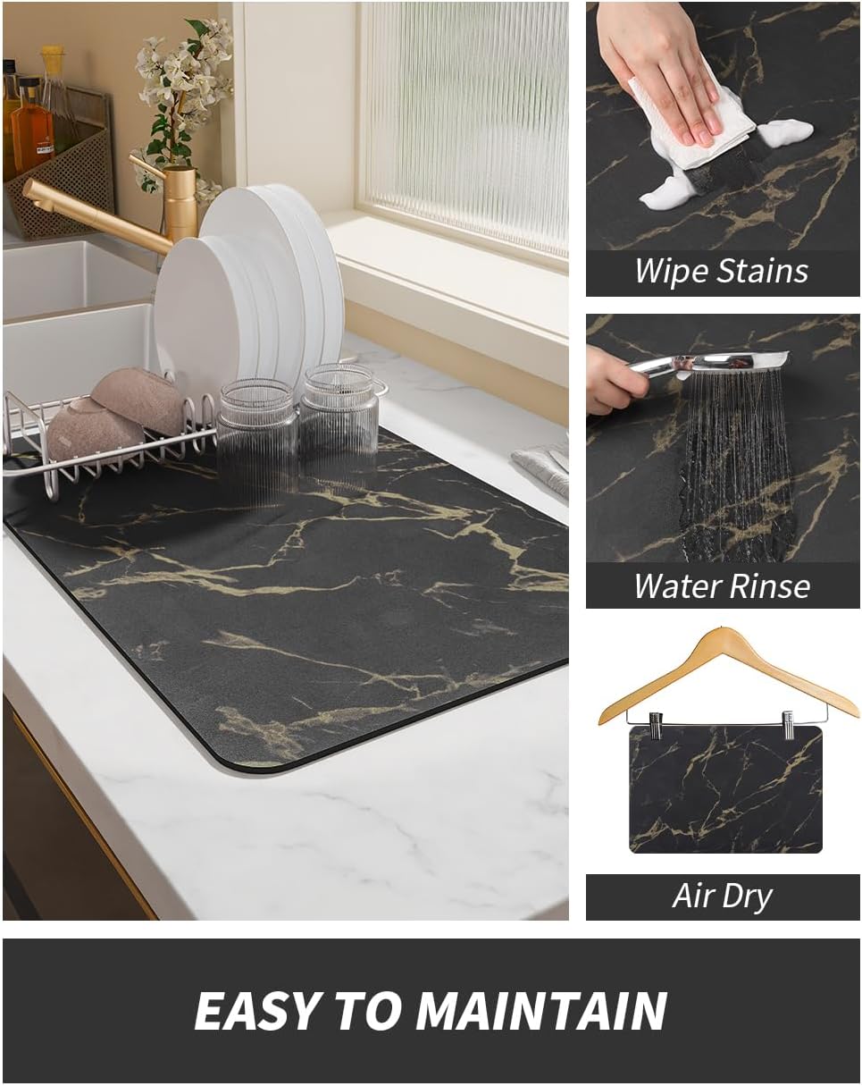 AMOAMI Coffee Mat Hide Stain Rubber Backed Absorbent Dish Drying Mat for Kitchen Counter - Fits
