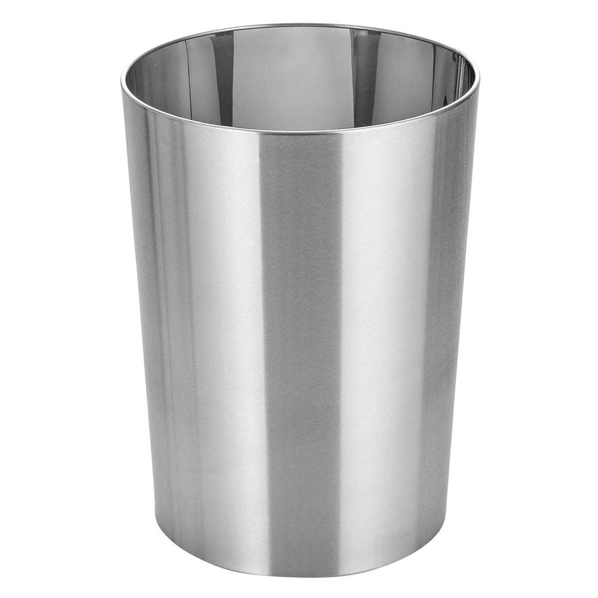 mDesign Stainless Steel Round Metal Trash Can, Small 4 Gallon Wastebasket, Garbage Basket Bin for