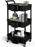 3-Tier Utility Rolling Cart,Mobile Utility Cart with Lockable Caster Wheels,Storage Shelves