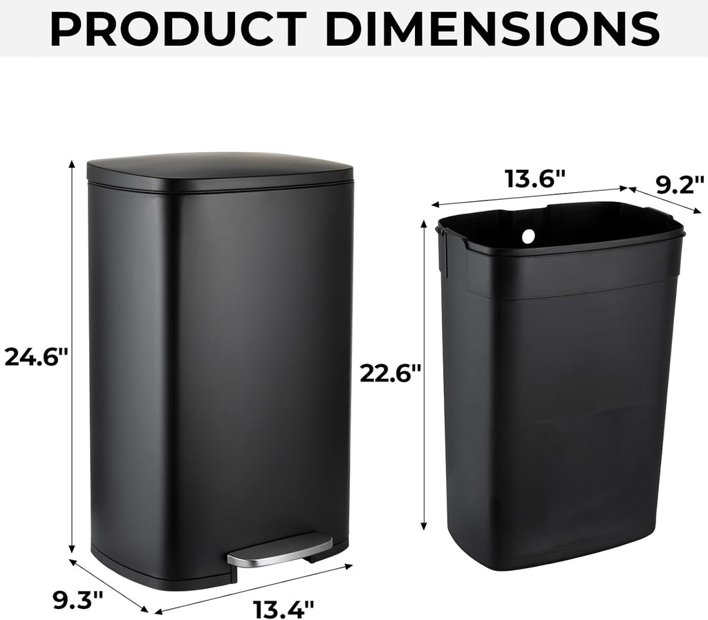 8 Gal Kitchen Trash Can, 30L Recycling or Garbage Bin, Brushed Stainless Steel Waste Basket