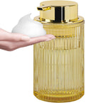 Amber Foaming Soap Dispenser, Glass Foam Hand Soap Dispenser with Gold Pump, 11 Oz Bathroom