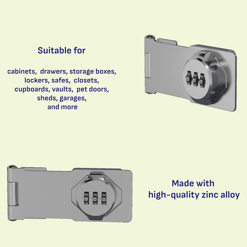 Keyless Combination Lock 3-Digit Combination Lock for Doors & Drawers Twist Knob Hasp Latch Lock