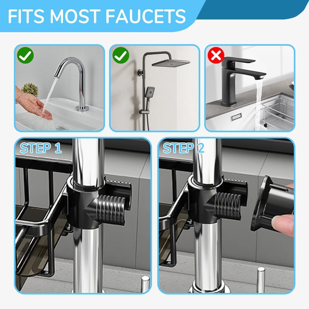 Sink Organizer Rack for Kitchen and Bathroom, 2024 New Kitchen Sink Faucet Organizer with Drip Tray