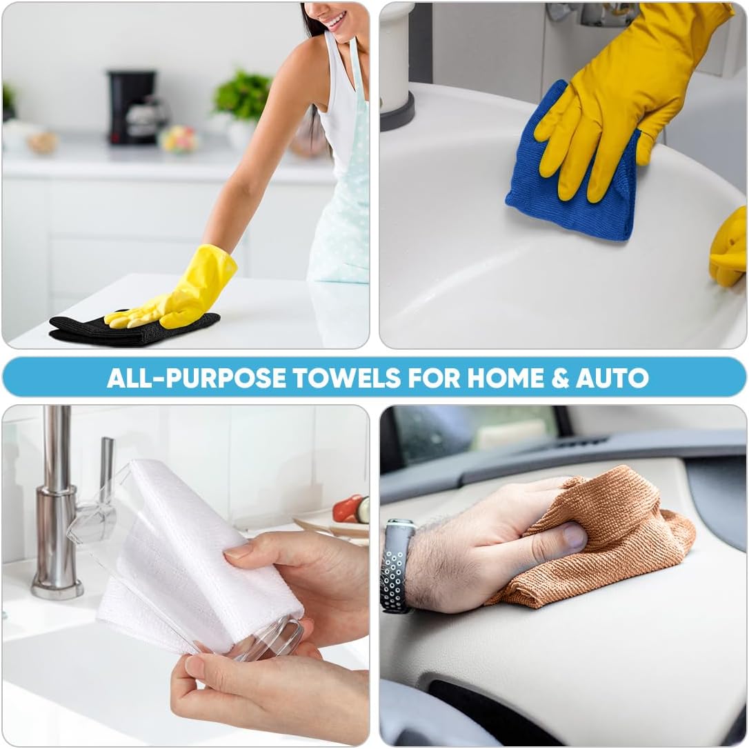 AIDEA Microfiber Cleaning Cloth Roll 55 Sheets, Black Microfiber Towels for Cars, Shop Rags