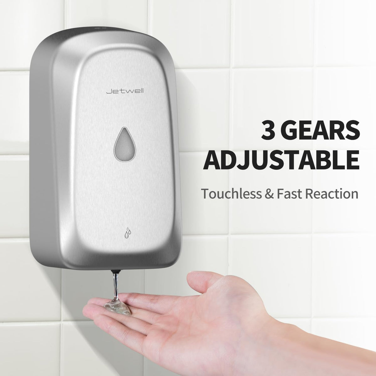 JETWELL Automatic Touch-Less Wall Mount Hand Soap Dispenser Liquid Drop Battery Operated, Brushed
