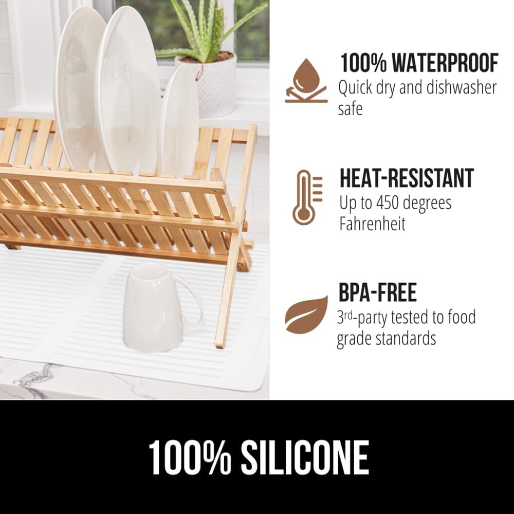 GORILLA GRIP 100% BPA-Free Patented Silicone Dish Drying Mat for Kitchen Counter, Water Catching