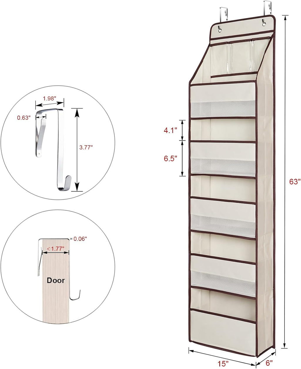 Univivi 6-Shelf Over Door Hanging Organizer Fabric Baby Door Storage with 5 Large Pockets and 3