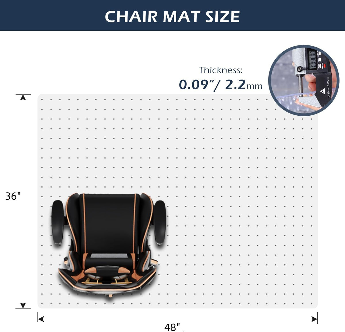 SALLOUS Chair Mat for Carpet, 36" x 48" Office Chair Mat for Carpeted Floors, Heavy Duty Vinyl