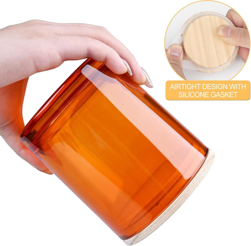 14 OZ Thick Candle Jars for Making Candles 12 Pcs, 3 Wick Empty Jars with Wood Lids for Candle