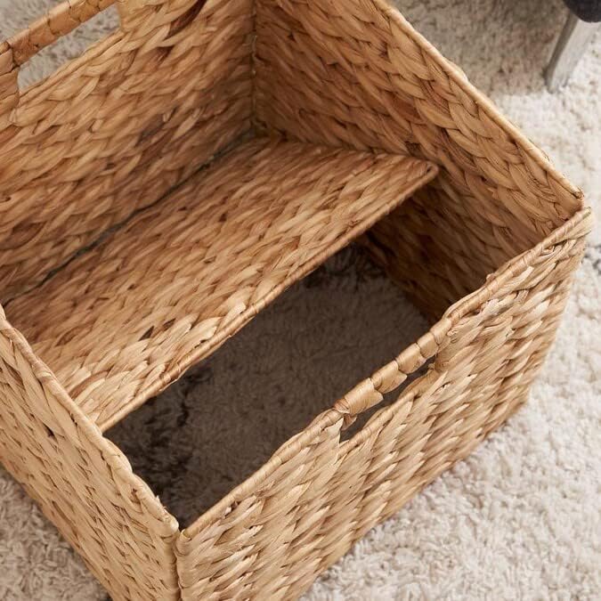 10.5 x 10.5in Wicker Storage Baskets for Shelves, Water Hyacinth Storage Baskets, Woven Baskets for