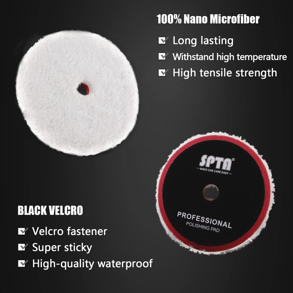 SPTA Polishing Pads, 5Pc 5 Inch 125mm Orbital Buffer Polisher Pads and 1Pc Microfiber Buffing Pads