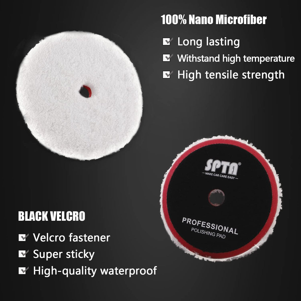 SPTA Polishing Pads, 5Pc 5 Inch 125mm Orbital Buffer Polisher Pads and 1Pc Microfiber Buffing Pads