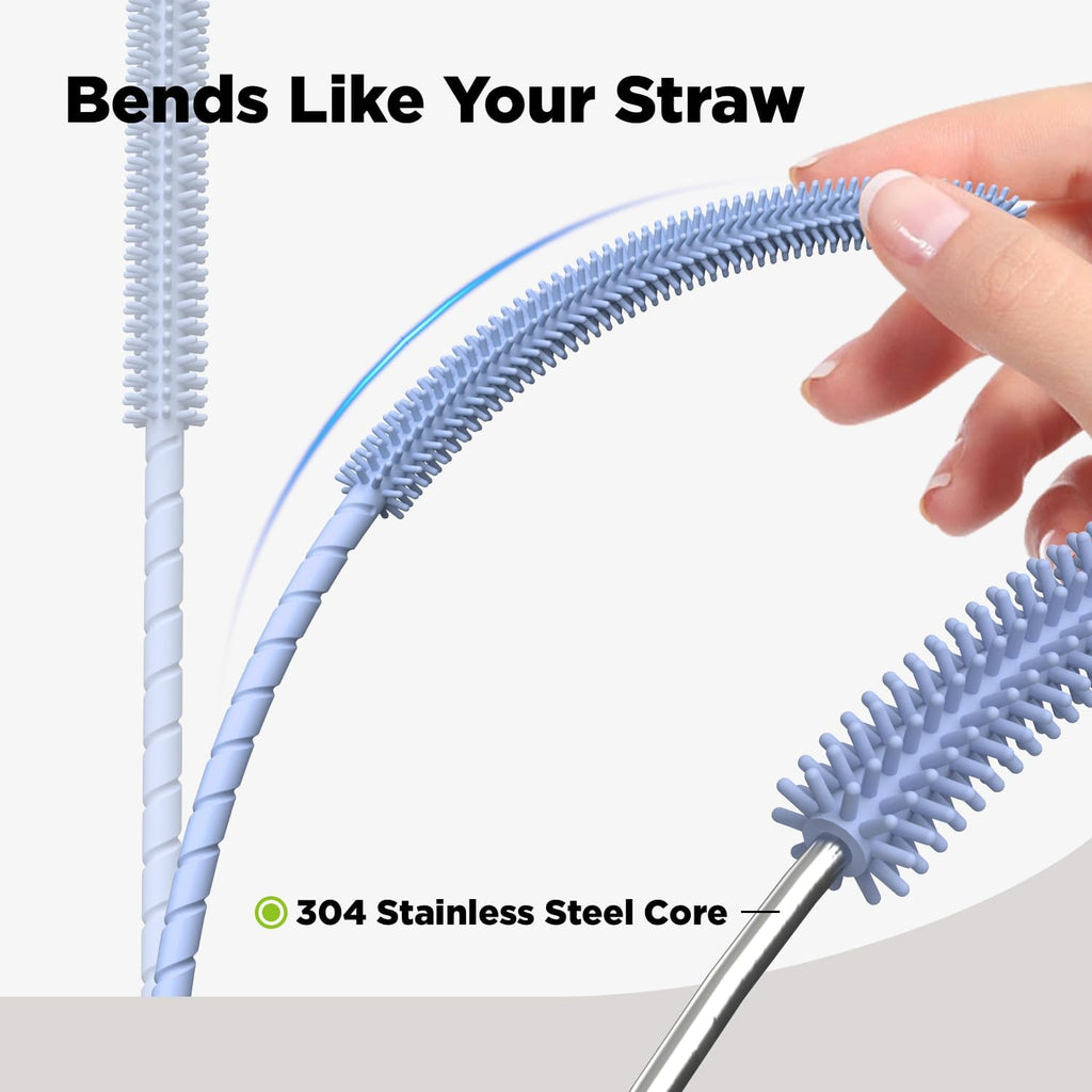 2 Pcs Silicone Straw Cleaner Brush, Extra Long Cleaning Brushes for Straws, 6mm&9mm, Blue
