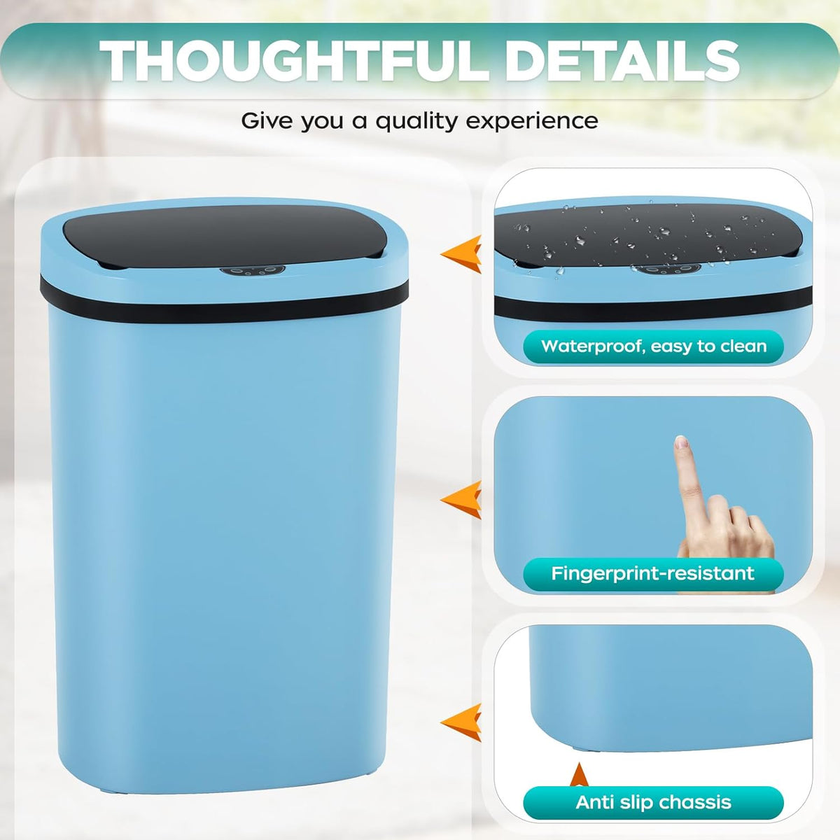 Automatic Motion Sensor Bathroom Trash Can with Lid, 13 Gallon Touchless Trash Bin, Smart Dog Proof