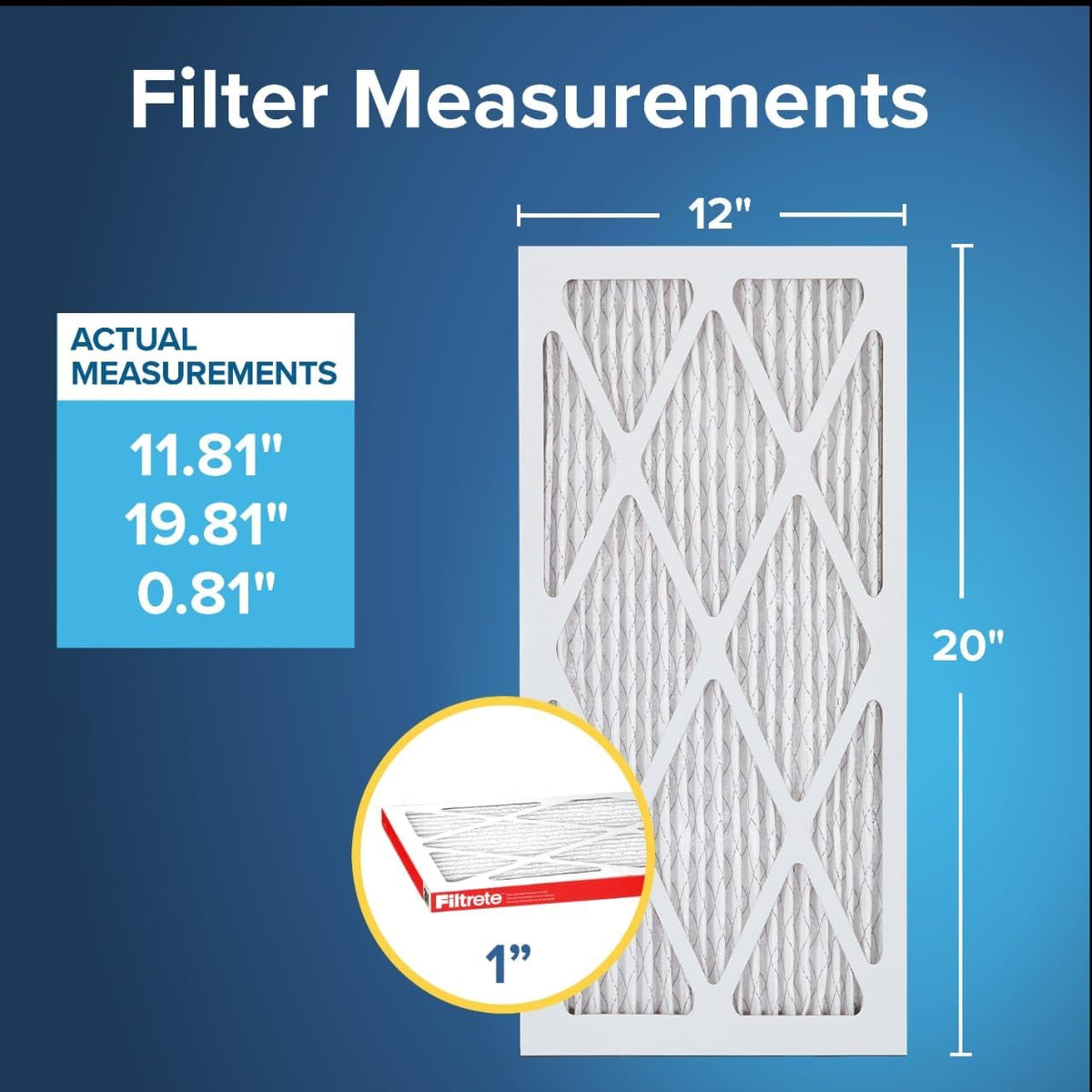 Filtrete 12x20x1 AC Furnace Air Filter, MERV 11, MPR 1000, Micro Allergen Defense, 3-Month Pleated
