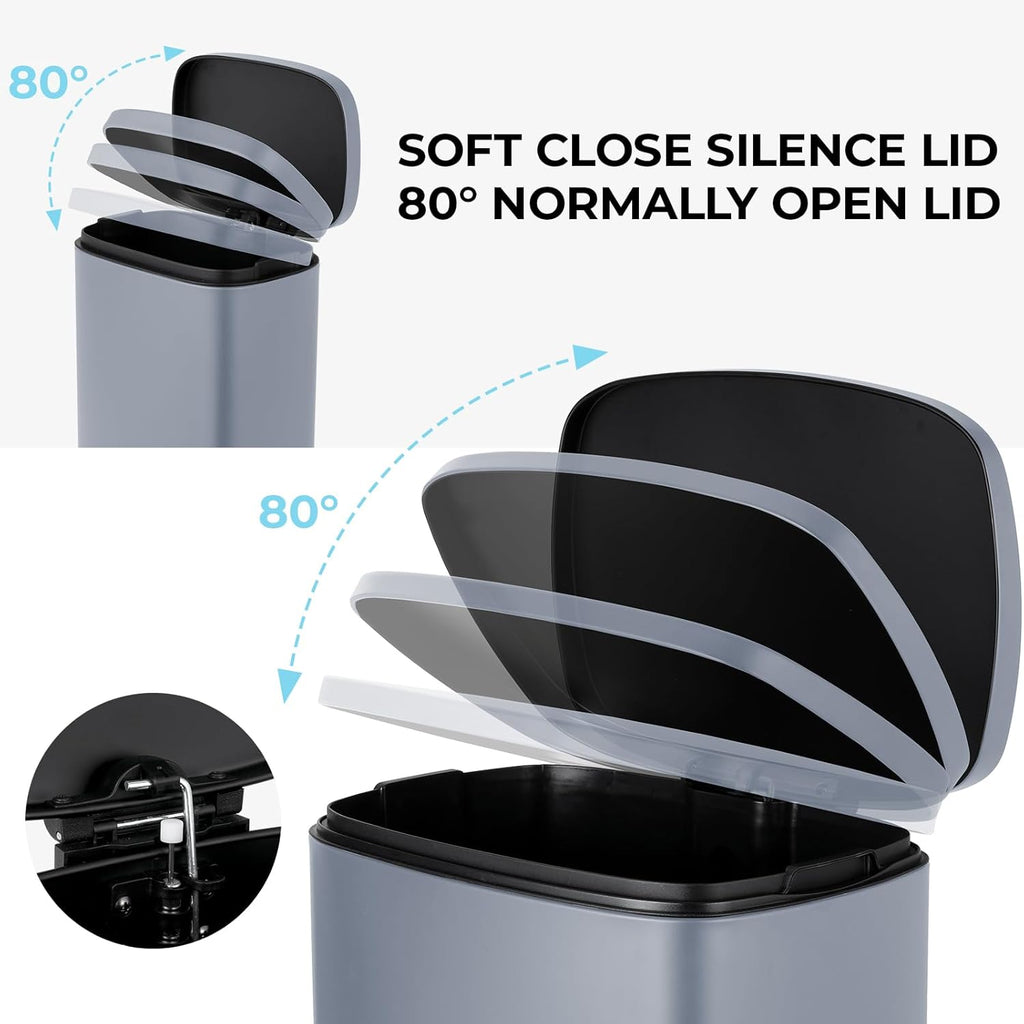 13.2 Gal Kitchen Trash Can, 50L Recycling or Garbage Bin, Brushed Stainless Steel Waste Basket