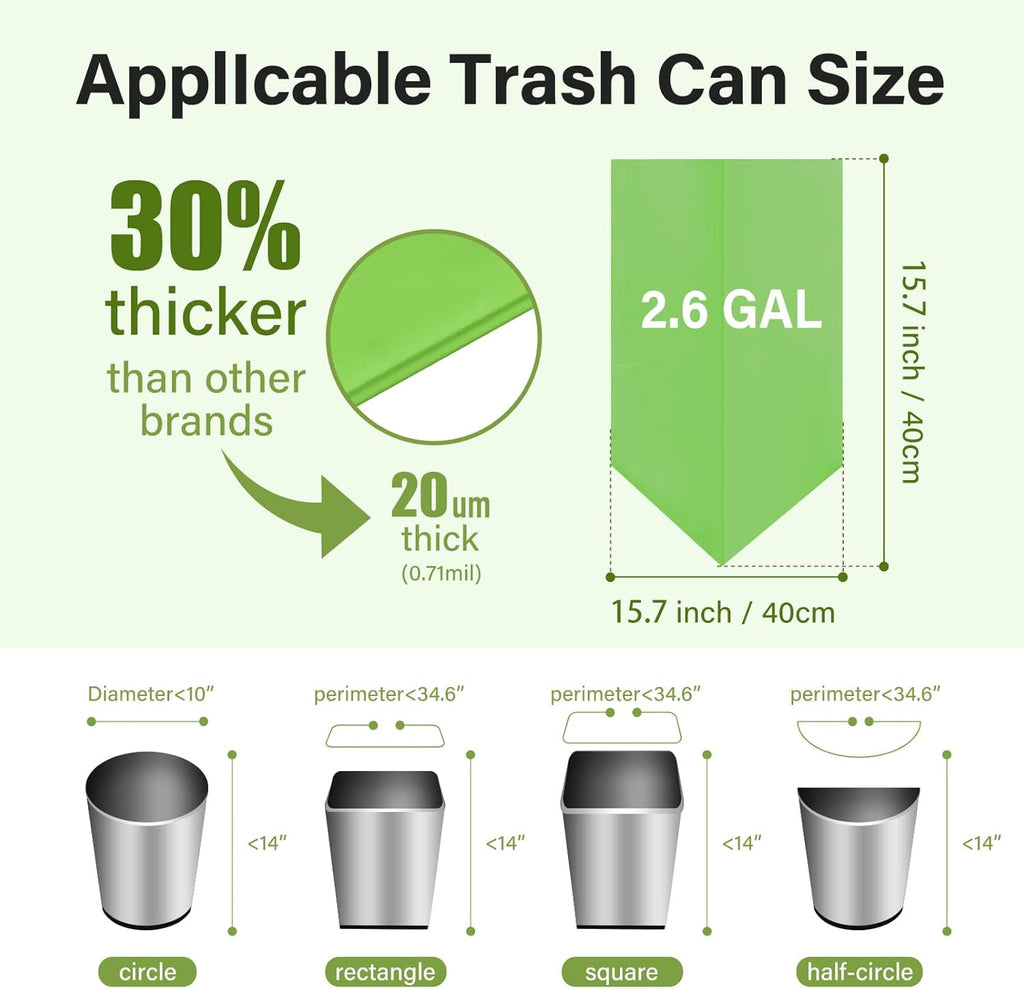 Compostable Trash Bags 2.6 Gallon 100 Counts Compost Small Garbage Bag for Kitchen Bathroom BPI