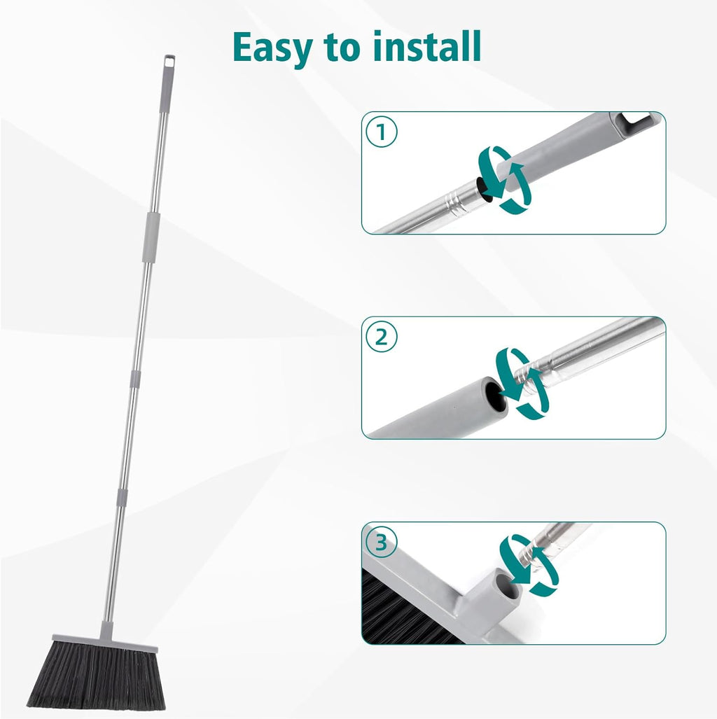 PBHEPJ Broom, 4 Pack Outdoor Broom for Floor Cleaning, 58" Long Stainless Steel Handle, Hard