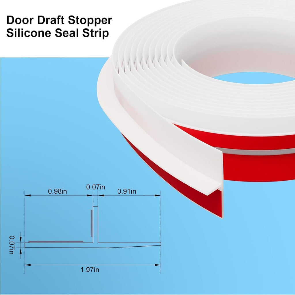 T-Shaped Door Draft Stopper, 1.97 in x 10 Ft Silicone Seal Strip for Windows Gaps, Weather