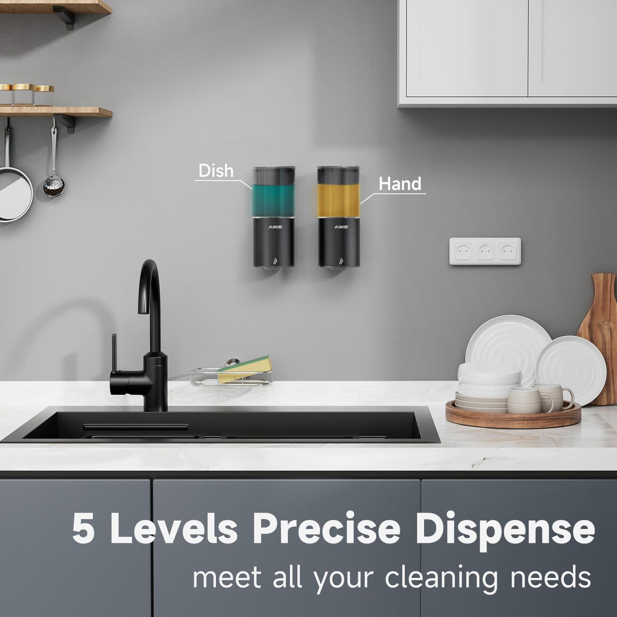 AIKE Automatic Soap Dispenser Wall Mounted for Kitchen and Bathroom, IPX7 Waterproof with Matte