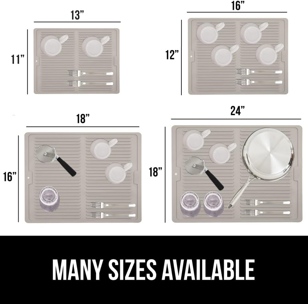 GORILLA GRIP 100% BPA-Free Patented Silicone Dish Drying Mat for Kitchen Counter, 18x24 Inch, Water