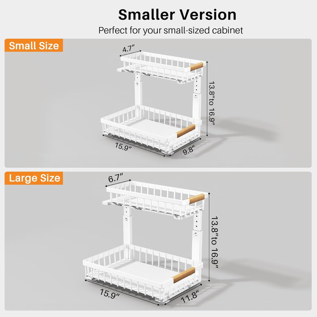 PXRACK 1 Pack Under Sink Organizer,Adjustable Height,2 Tier Pull Out Under Cabinet Organizer,Slide
