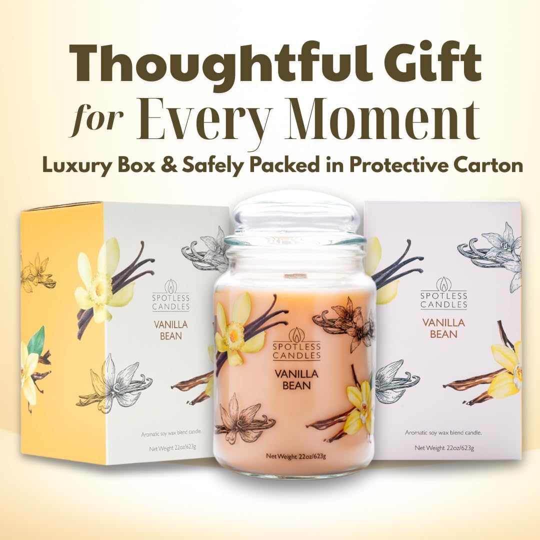 Candle Vanilla Bean 22oz with Wooden Wick in a Presentation Gift Box & Protective Shipper - Vanilla
