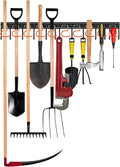 34'' All Metal Garden Tool Organizer Wall Mount Garage Organizers and Storage with Hooks Tool