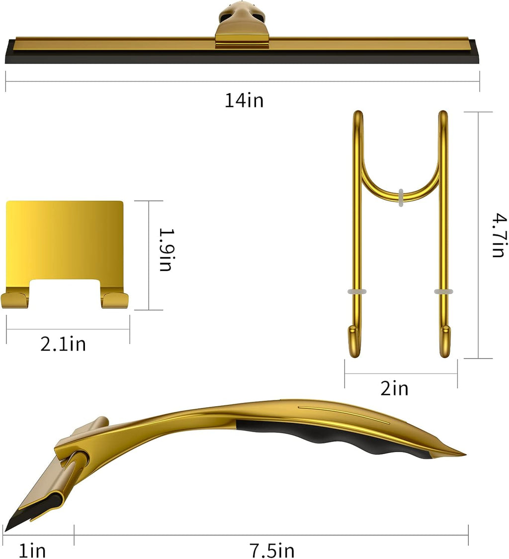 14-Inches Stainless Steel Shower Squeegee Set, Include Shower Door Hook, Adhesive Hook and Spare