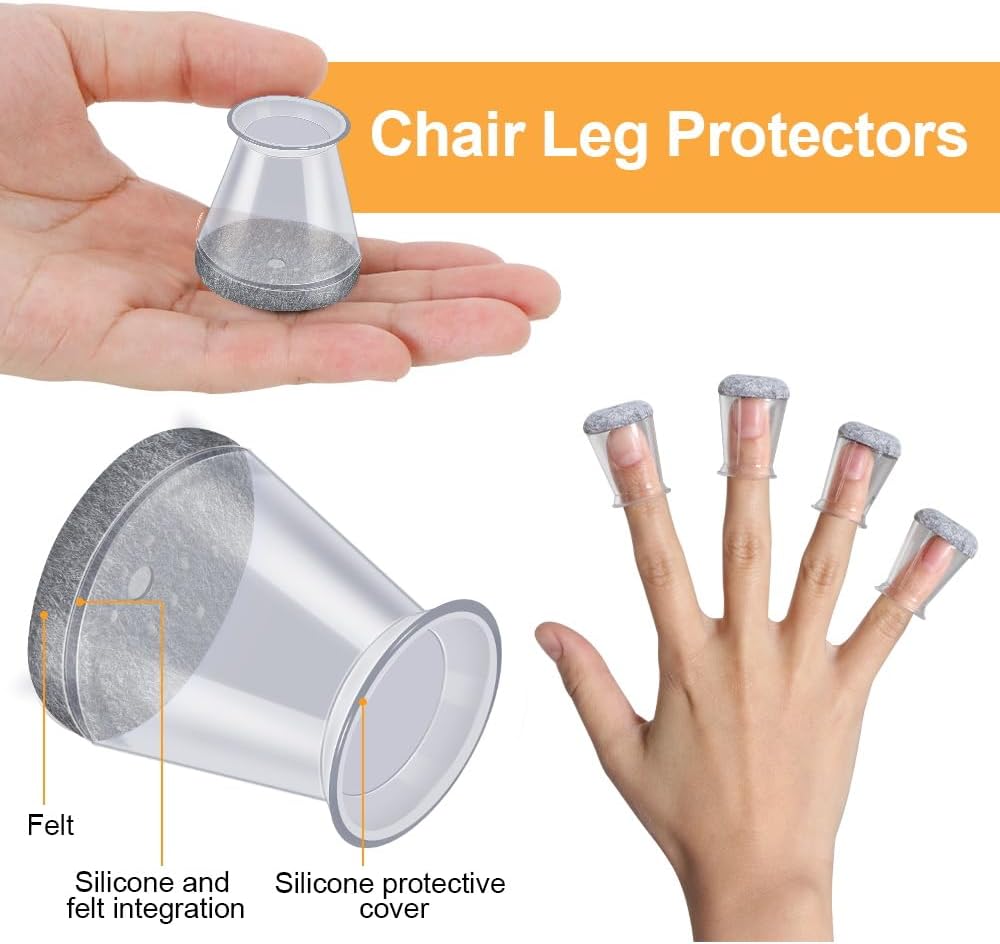 32 Pcs Chair Leg Protectors for Hardwood Floors, Silicone Felt Furniture Leg Cover Pad for