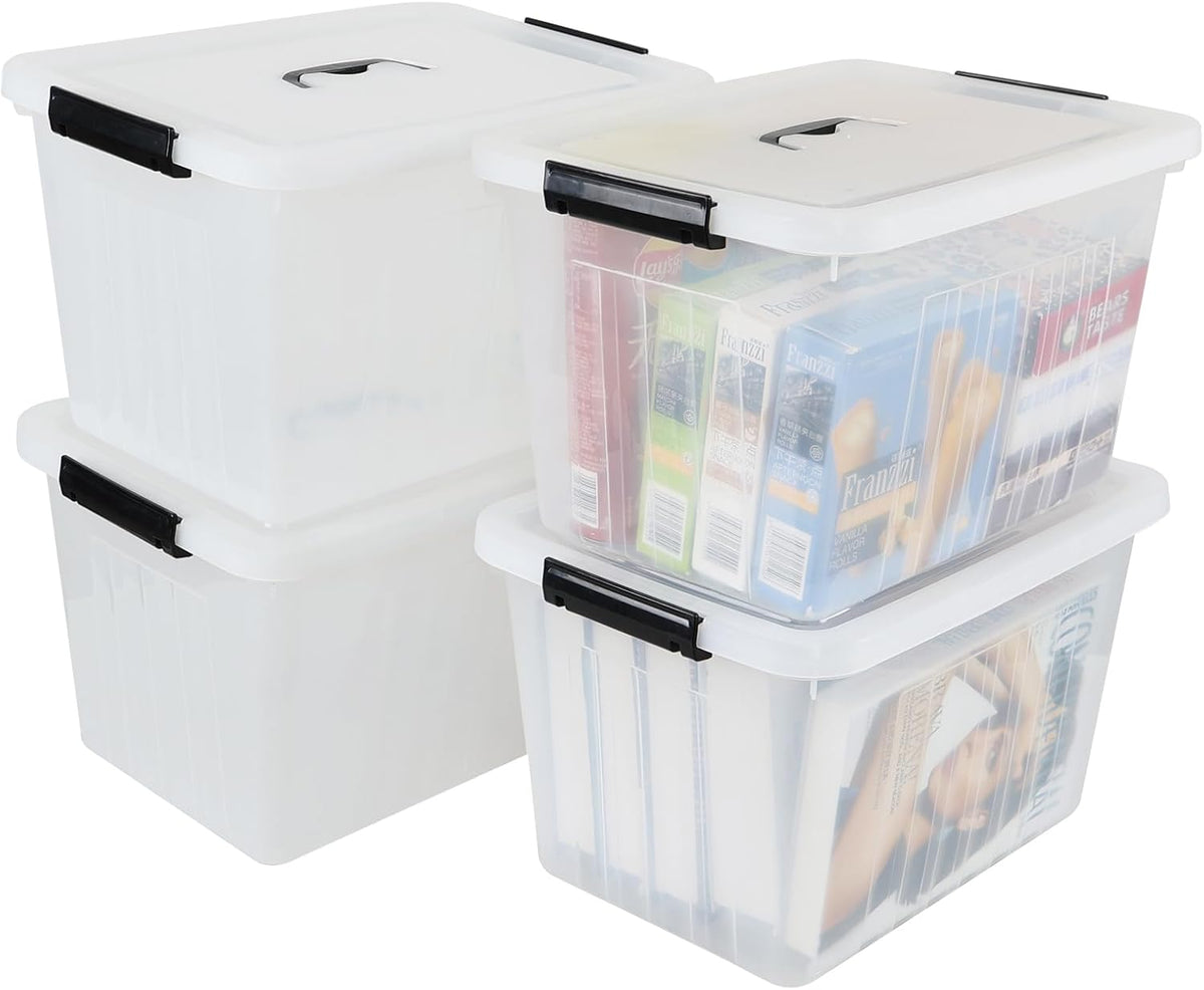 Zopnny 25 Quart Clear Storage Bin with Handle, Plastic Storage Latch Box with Lid, 4 Pack