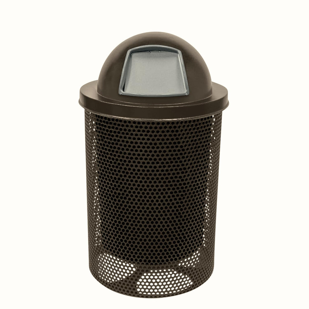 COATEDOUTDOORFURNITURE RDT-P-TXTBRW Heavy Duty Round Trash Receptacle with Dome Top, Liner