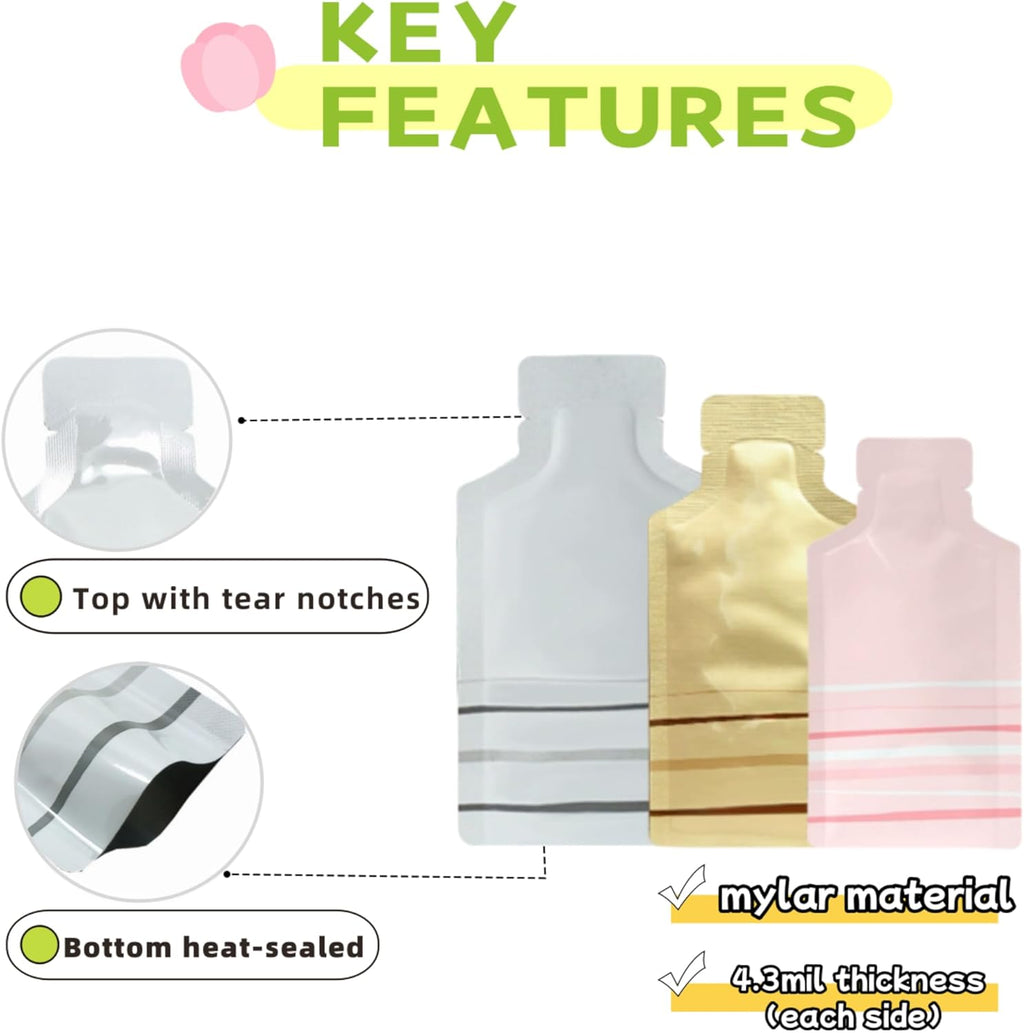 100 Pack 2.95x5.1 inch Heat Seal Sample Mylar Packets for Portable Travel Toiletries Empty
