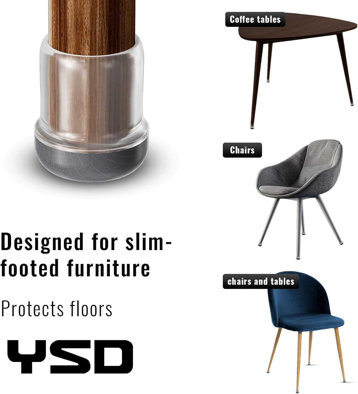 YSD 1Inch 24 Pcs Silicone Chair Leg Floor Protectors,Hair and dust Resistant Round Chair Leg Caps