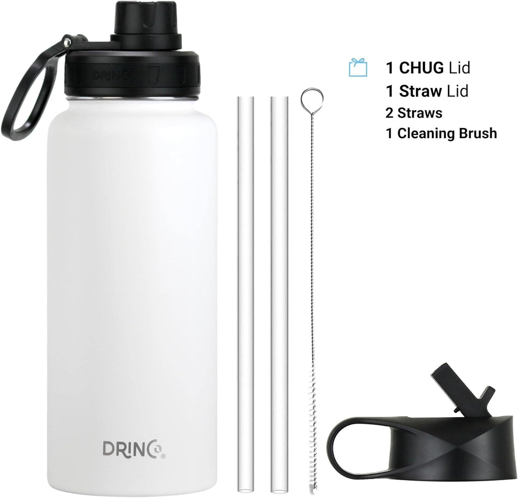 DRINCO Stainless Steel Water Bottle Spout Lid Vacuum Insulated Double Wall Water Bottle Wide Mouth