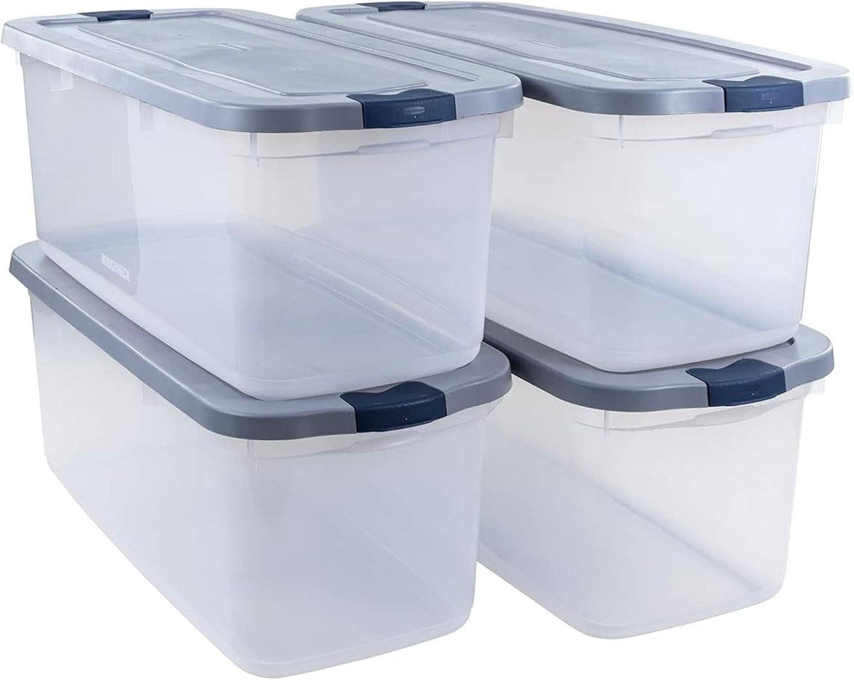 Rubbermaid Roughneck Clear 95 Qt/23.75 Gal Storage Containers, Pack of 4 with Latching Grey Lids