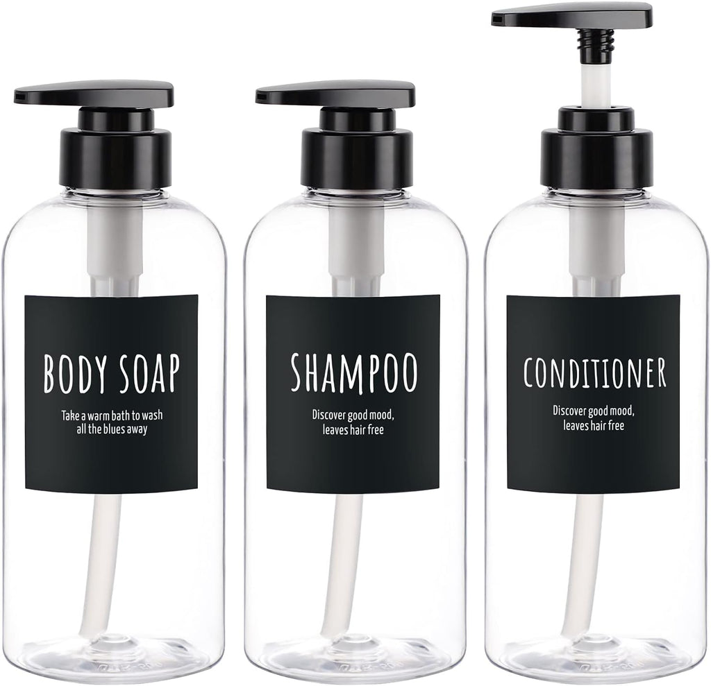 Segbeauty 3pcs Refillable Shower Bottles, 500ml Each - Large Plastic Dispensers with Pump for