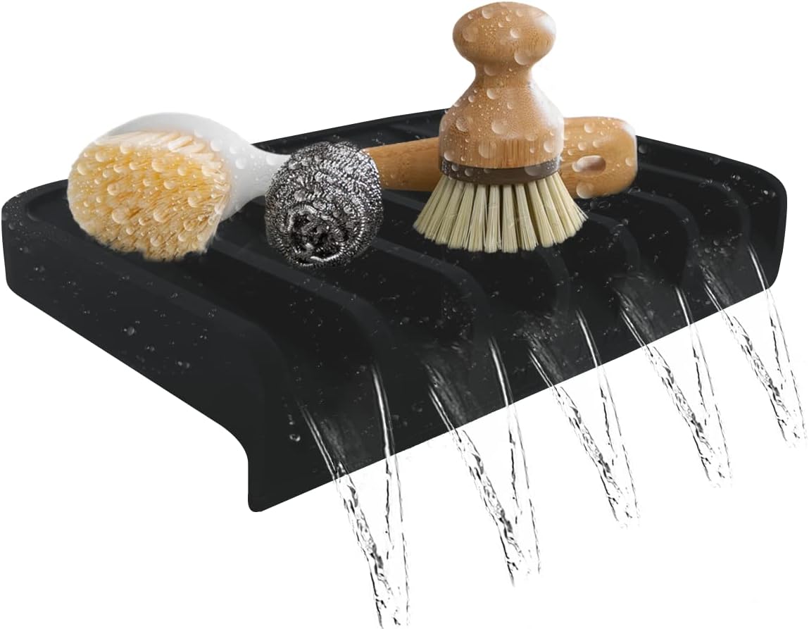 Effilogic Silicone Sponge Holder – Self-Draining Kitchen Sink Organizer, Quick Dry Mat and Counter