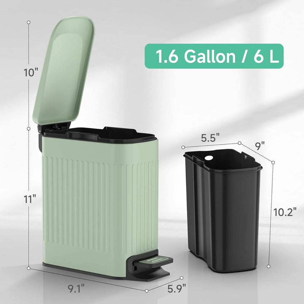 TIPGO Slim Bathroom Trash Can with Lid Soft Close, Step Pedal, 6 Liter / 1.6 Gallon Stainless Steel