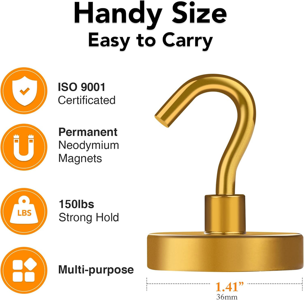 MIKEDE Magnetic Hooks,150LB Heavy Duty Magnets with Hook, Super Strong Magnets Neodymium Extra