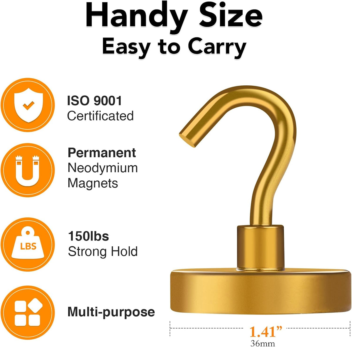 MIKEDE Magnetic Hooks,150LB Heavy Duty Magnets with Hook, Super Strong Magnets Neodymium Extra