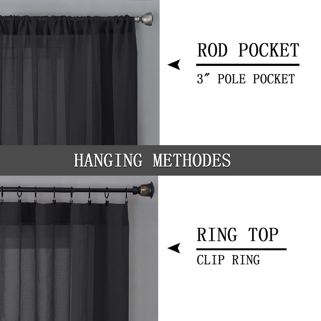 Tollpiz Short Sheer Curtains Living Room Linen Textured Curtain Sheers Light Filtering Voile Rod