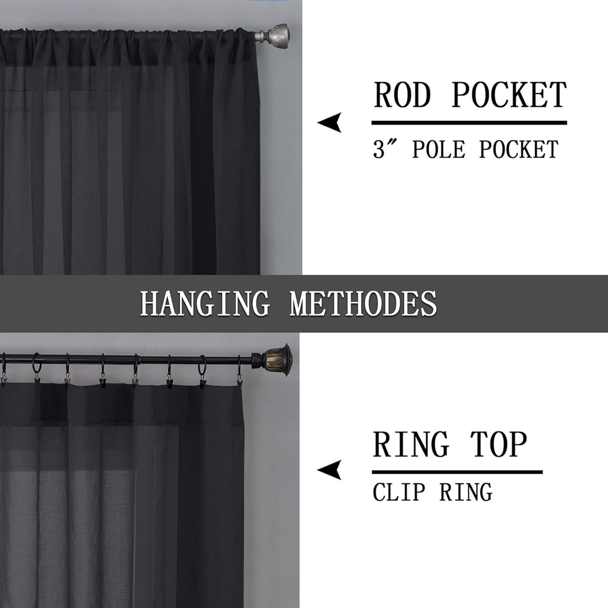 Tollpiz Short Sheer Curtains Living Room Linen Textured Curtain Sheers Light Filtering Voile Rod