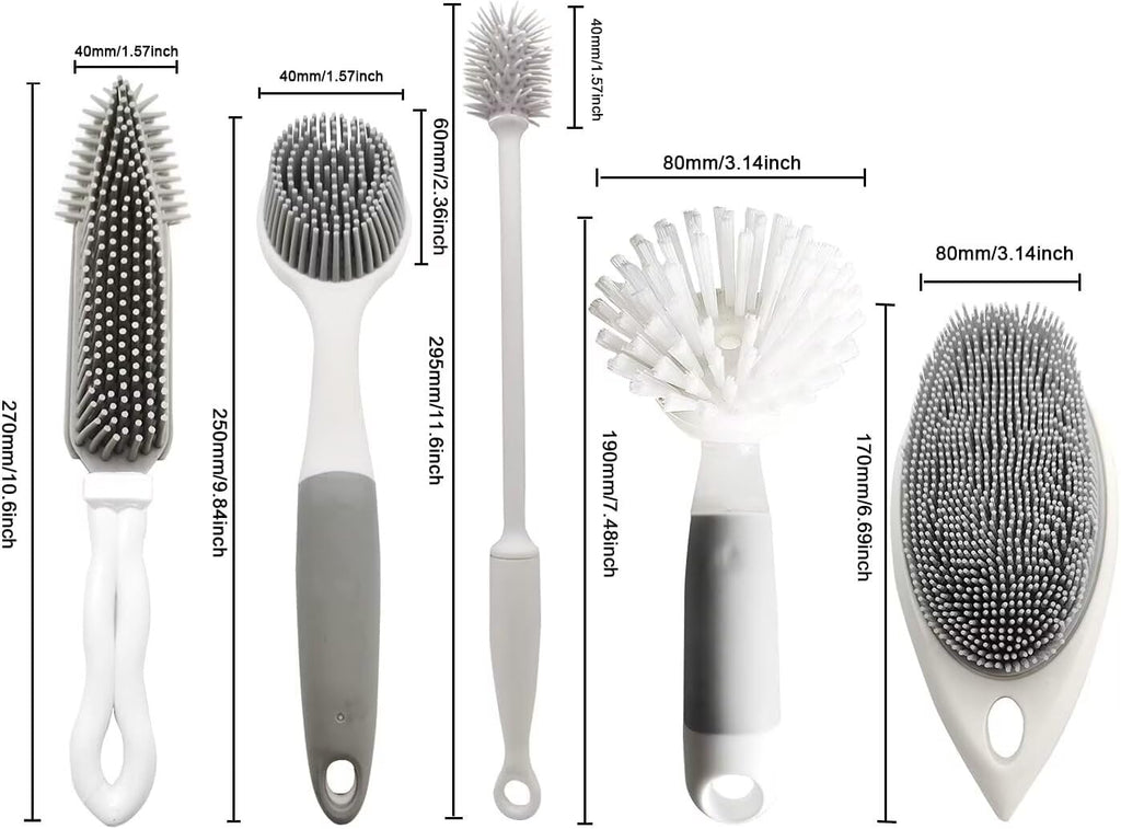 IZSOHHOME 5Pack Silicone Cleaning Brushes, Dish Bottle Scrub with Dispenser