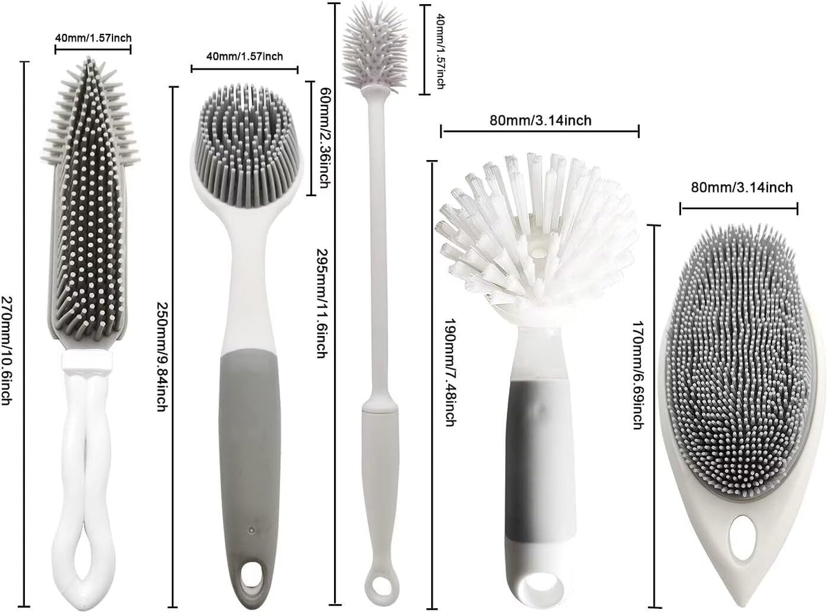 IZSOHHOME 5Pack Silicone Cleaning Brushes, Dish Bottle Scrub with Dispenser